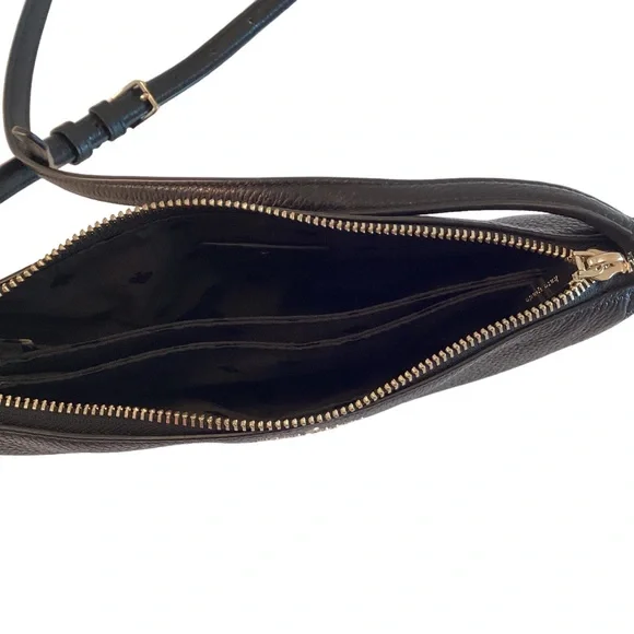 Kate Spade Purse Leila Triple Gusset Crossbody Black Pebbled Leather Medium Bag - Picture 7 of 13
